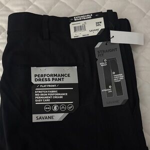 Savane Men's Black Dress Pants with Expandable Waistband